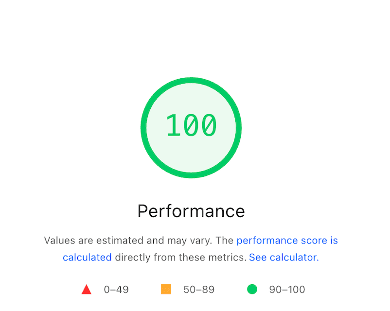 Google PageSpeed score of 100